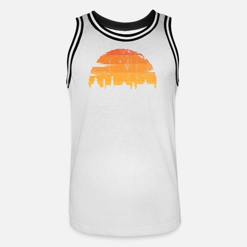 Silhouette d’horizon du coucher de soleil - Maillot de basket Homme - blanc/noir