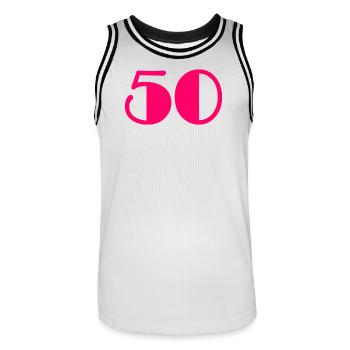 50. BIRTHDAY. HAPPY BIRTHDAY - Men's Basketball Jersey - white/black - Front - AI Model Male 185 dark (185cm)