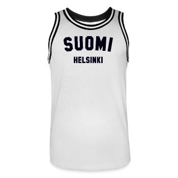 HELSINKI Suomi Finland - Men's Basketball Jersey - white/black - Front - AI Model Male 185 dark (185cm)
