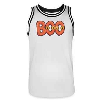 Halloween Boo Gruselige Buchstaben mit gruseligen Leuchtaugen - Männer Basketball-Trikot - Weiß/Schwarz - Vorne - AI Model Male 185 dark (185cm)