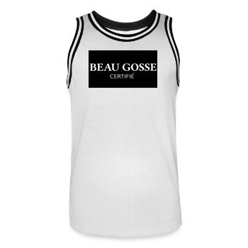 Logo beau Gosse certifié - Maillot de basket Homme - blanc/noir - Devant - AI Model Male 185 dark (185cm)