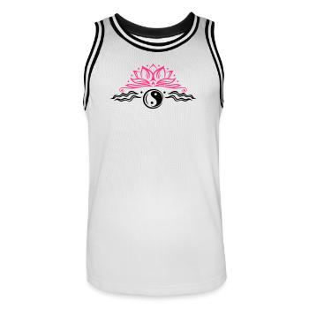 Large lotus flower with yin and yang symbol. - Men's Basketball Jersey - white/black - Front - AI Model Male 185 dark (185cm)