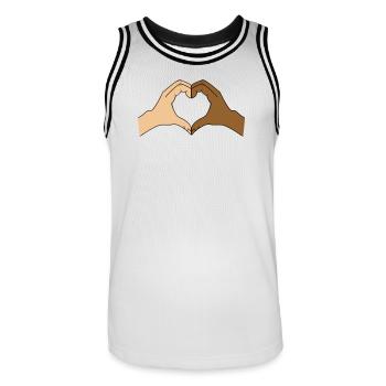 Coloured heart hand motif - customisable - Men's Basketball Jersey - white/black - Front - AI Model Male 185 dark (185cm)