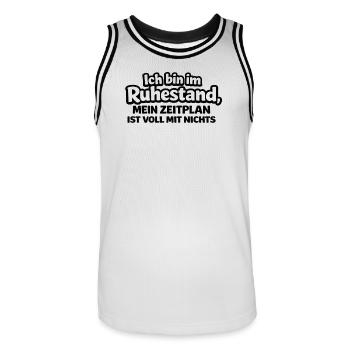 Ich bin im Ruhestand – Mein Zeitplan: Nur Nichts - Männer Basketball-Trikot - Weiß/Schwarz - Vorne - AI Model Male 185 dark (185cm)