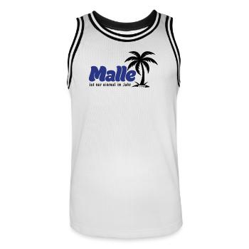 Malle ist nur einmal im Jahr 2027 – blau - Männer Basketball-Trikot - Weiß/Schwarz - Vorne - AI Model Male 185 dark (185cm)