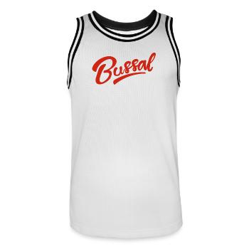 Bussal - Männer Basketball-Trikot - Weiß/Schwarz - Vorne - AI Model Male 185 dark (185cm)