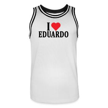 t-shirt J’adore Eduardo idée cadeau t-shirt - Maillot de basket Homme - blanc/noir - Devant - AI Model Male 185 dark (185cm)