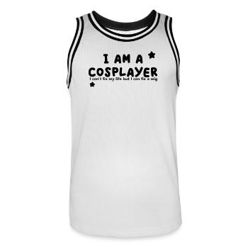 I am a Cosplayer - Men's Basketball Jersey - white/black - Front - AI Model Male 185 dark (185cm)