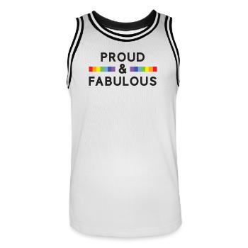 Mois de la fierté - Fier et fabuleux - Maillot de basket Homme - blanc/noir - Devant - AI Model Male 185 dark (185cm)