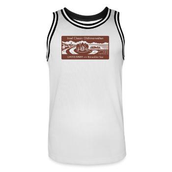 Insel Classic Oldtimerwelten Uhyst Spree Lausitz  - Männer Basketball-Trikot - Weiß/Schwarz - Vorne - AI Model Male 185 dark (185cm)
