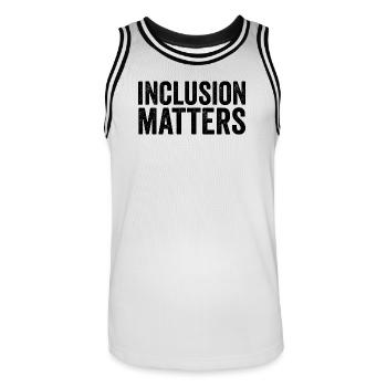 Inclusion is important – Special education – Freundli - Men's Basketball Jersey - white/black - Front - AI Model Male 185 dark (185cm)