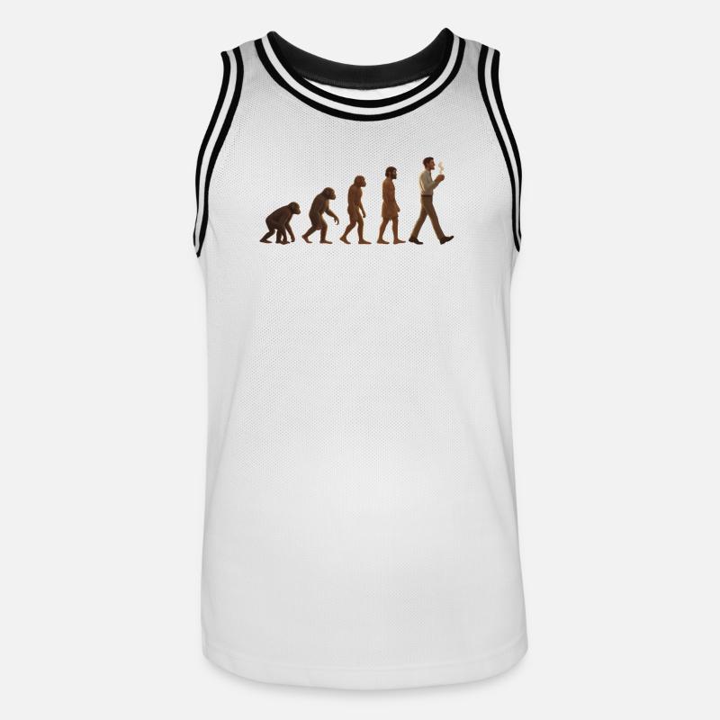 Evolutionsreise: Von Affe zu kaffeetrinkenden Mann - Männer Basketball-Trikot - Weiß/Schwarz