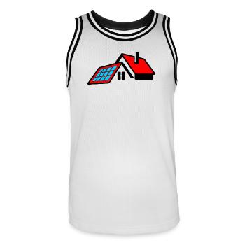 Maison avec toit rouge et logo de panneaux solaires - Maillot de basket Homme - blanc/noir - Devant - AI Model Male 185 dark (185cm)