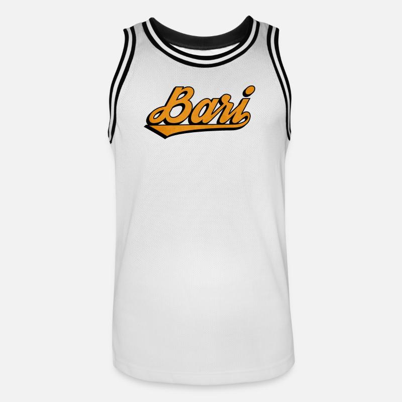 Bari Script: Orange Retro Logo - Men's Basketball Jersey - white/black
