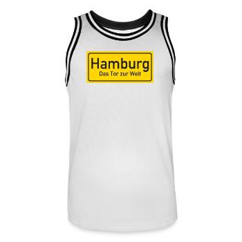 Panneau de nom de lieu de Hambourg Allemagne - Maillot de basket Homme - blanc/noir - Devant - AI Model Male 185 dark (185cm)