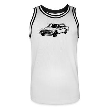 MB W123 , Youngtimer / Oldtimer ...(25) - Männer Basketball-Trikot - Weiß/Schwarz - Vorne - AI Model Male 185 dark (185cm)