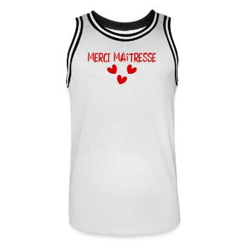 MISTRESS. THANK YOU. THANK YOU MISTRESS - Men's Basketball Jersey - white/black - Front - AI Model Male 185 dark (185cm)