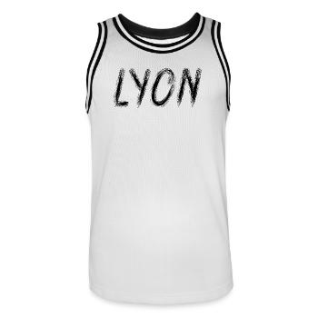 Lyon en lettres brush noir - Maillot de basket Homme - blanc/noir - Devant - AI Model Male 185 dark (185cm)