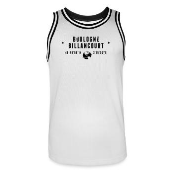 Boulogne Billancourt GPS-Koordinaten Globus - Männer Basketball-Trikot - Weiß/Schwarz - Vorne - AI Model Male 185 dark (185cm)