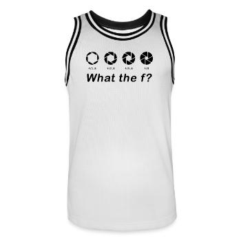 What the f - Männer Basketball-Trikot - Weiß/Schwarz - Vorne - AI Model Male 185 dark (185cm)