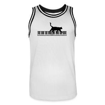 T Shirt Cat Keyboard Piano Humor Music - Men's Basketball Jersey - white/black - Front - AI Model Male 185 dark (185cm)