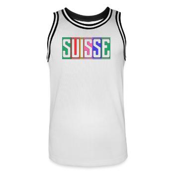 SCHWEIZ. HUMOR. LAND. FLAGGE. GENF. LAUSANNE - Männer Basketball-Trikot - Weiß/Schwarz - Vorne - AI Model Male 185 dark (185cm)