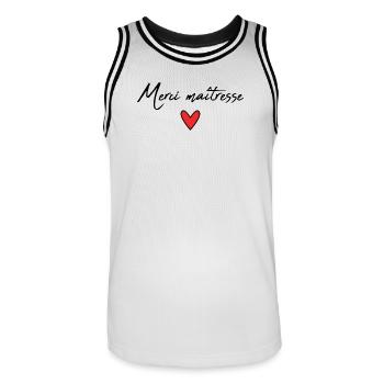 MISTRESS. THANK YOU. THANK YOU MISTRESS - Men's Basketball Jersey - white/black - Front - AI Model Male 185 dark (185cm)