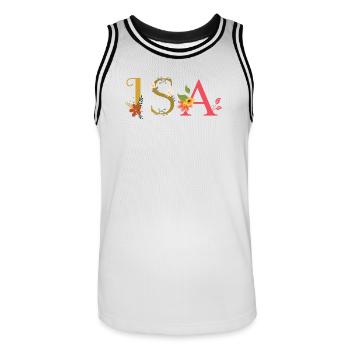 ISA Name mit Blumen geschmückt - Männer Basketball-Trikot - Weiß/Schwarz - Vorne - AI Model Male 185 dark (185cm)
