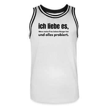 Ich liebe es – Wenn meine Frau keinen Hunger hat - Männer Basketball-Trikot - Weiß/Schwarz - Vorne - AI Model Male 185 dark (185cm)