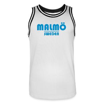 Malmo Sweden - Men's Basketball Jersey - white/black - Front - AI Model Male 185 dark (185cm)