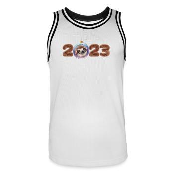 2023 Réveillon du Nouvel An Tournant de l’année Paresseux - Maillot de basket Homme - blanc/noir - Devant - AI Model Male 185 dark (185cm)