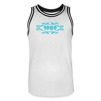 Idée cadeau 1989 - Maillot de basket Homme - blanc/noir - Devant - AI Model Male 185 dark (185cm)