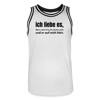 Ich liebe es – Wenn der Hund auf mich hört - Männer Basketball-Trikot - Weiß/Schwarz - Vorne - AI Model Male 185 dark (185cm)