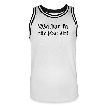 Wäldar ka nüd jedar sin! - Men's Basketball Jersey - white/black - Front - AI Model Male 185 dark (185cm)