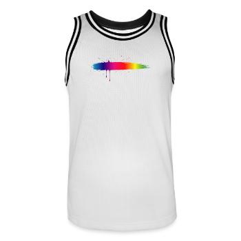 Dégradé de coups de pinceau arc-en-ciel Splash - Maillot de basket Homme - blanc/noir - Devant - AI Model Male 185 dark (185cm)