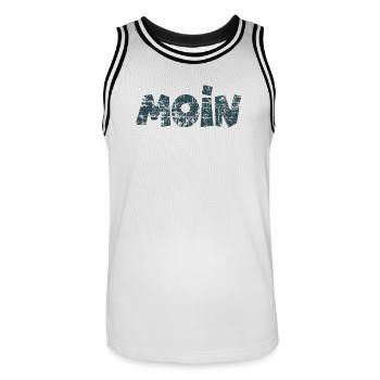 Moin (Vintage Dunkelblau) Guten Morgen Gruß - Männer Basketball-Trikot - Weiß/Schwarz - Vorne - AI Model Male 185 dark (185cm)