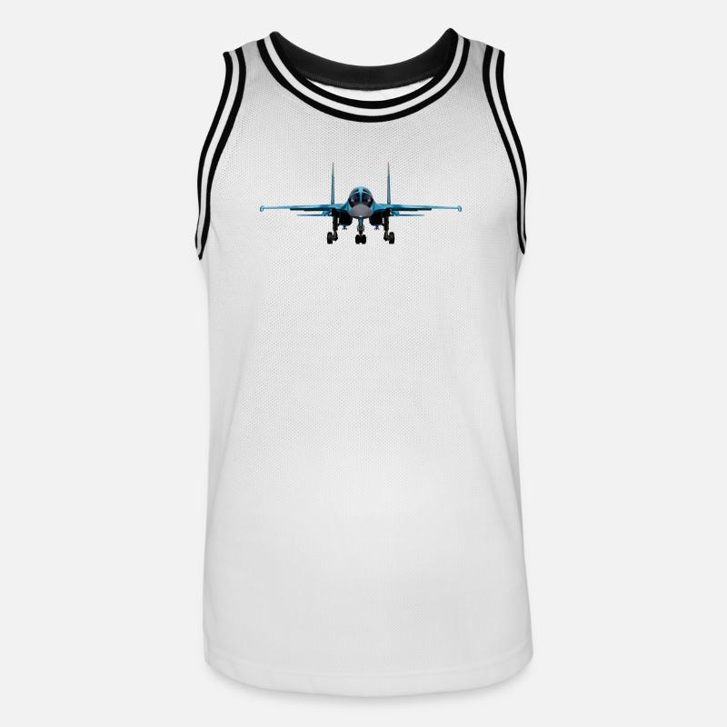 Blauer Kampfjet Frontansicht - Männer Basketball-Trikot - Weiß/Schwarz