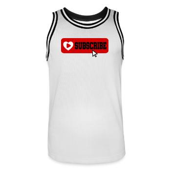 Fabulous YouTube Channel Subscribe Button Icon - Men's Basketball Jersey - white/black - Front - AI Model Male 185 dark (185cm)