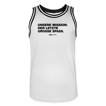 Dernière mission : Fun (enterrement de vie de garçon) - Maillot de basket Homme - blanc/noir - Devant - AI Model Male 185 dark (185cm)