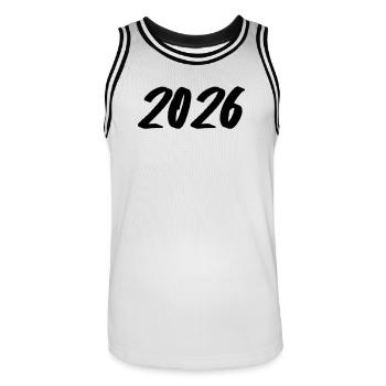 Year 2026 Brushstroke - Men's Basketball Jersey - white/black - Front - AI Model Male 185 dark (185cm)