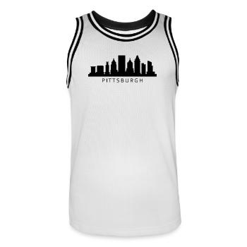 Pittsburgh Skyline - Männer Basketball-Trikot - Weiß/Schwarz - Vorne - AI Model Male 185 dark (185cm)