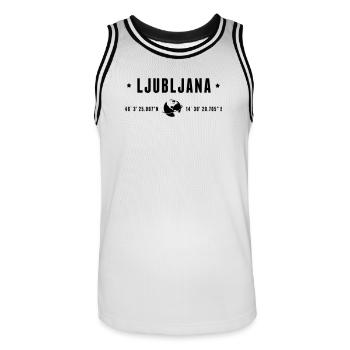 Ljubljana GPS-Koordinaten Globe Moderne Typografie - Männer Basketball-Trikot - Weiß/Schwarz - Vorne - AI Model Male 185 dark (185cm)