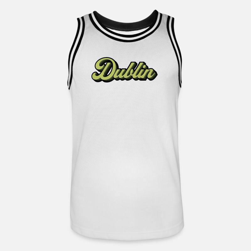 Dublin Retro Script in Lime - Männer Basketball-Trikot - Weiß/Schwarz