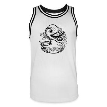 Süße schwimmende Ente mit lustigem Grinsen - Männer Basketball-Trikot - Weiß/Schwarz - Vorne - AI Model Male 185 dark (185cm)