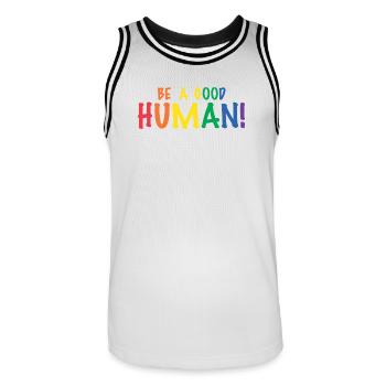 Be a Good Human Spread Kindness and Love Pride - Men's Basketball Jersey - white/black - Front - AI Model Male 185 dark (185cm)