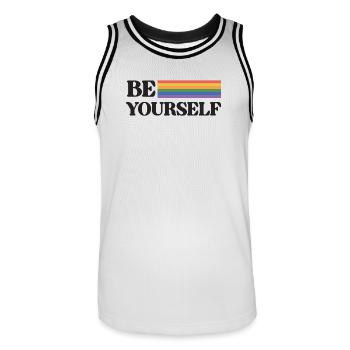 LGBT Pride Month - Be Yourself - Men's Basketball Jersey - white/black - Front - AI Model Male 185 dark (185cm)