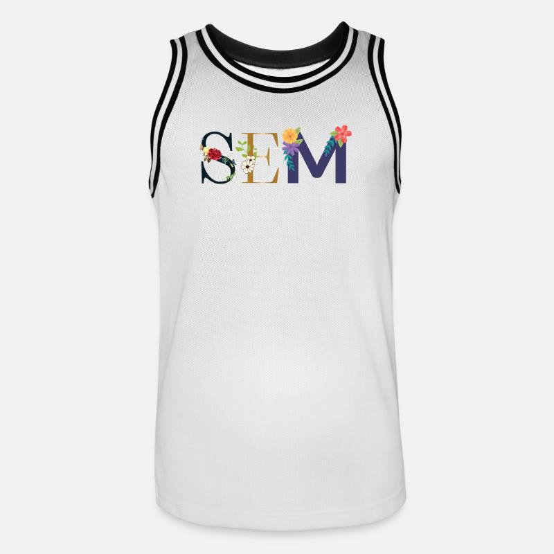 Nom SEM décoré de fleurs - Maillot de basket Homme - blanc/noir