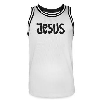 Jesus Handlettering TShirt - Männer Basketball-Trikot - Weiß/Schwarz - Vorne - AI Model Male 185 dark (185cm)