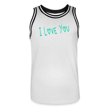 VALENTINE'S DAY. Bachelorette party. I LOVE YOU. I LOVE YOU. LOVE - Men's Basketball Jersey - white/black - Front - AI Model Male 185 dark (185cm)
