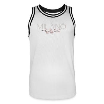 MILANO – Blossom Chic - Men's Basketball Jersey - white/black - Front - AI Model Male 185 dark (185cm)